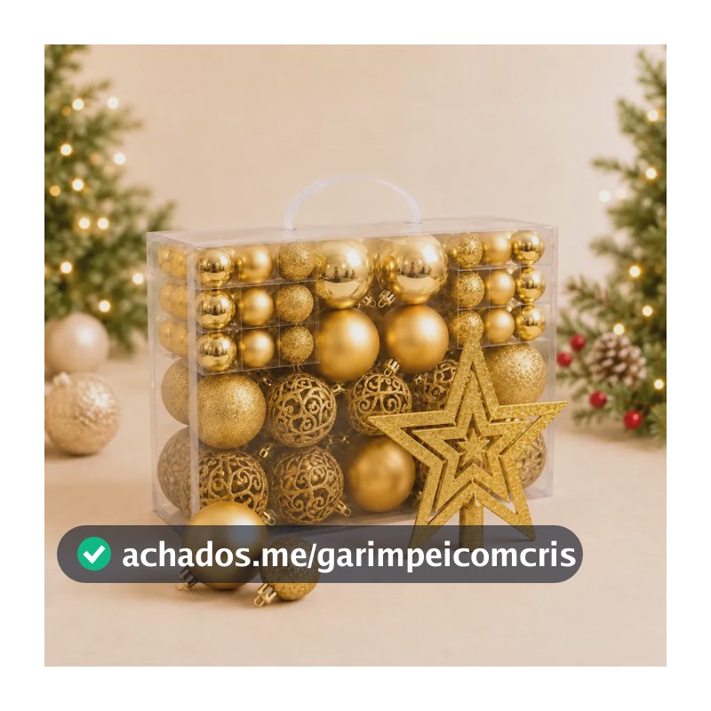 Kit Maleta 50 Bolas Pendentes + Estrela Ponteira Para Árvore De Natal Decoração Natalina Premium - Dourada