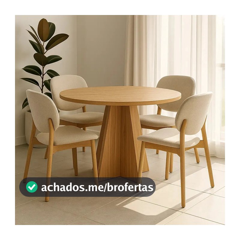 Mesa de Jantar Redonda 90cm Mel Viero Flipp Slim Tampo MDF Base Robusta Moderna 2 a 4 Pessoas Cozinha Sala Refeição Design Amadeirado
