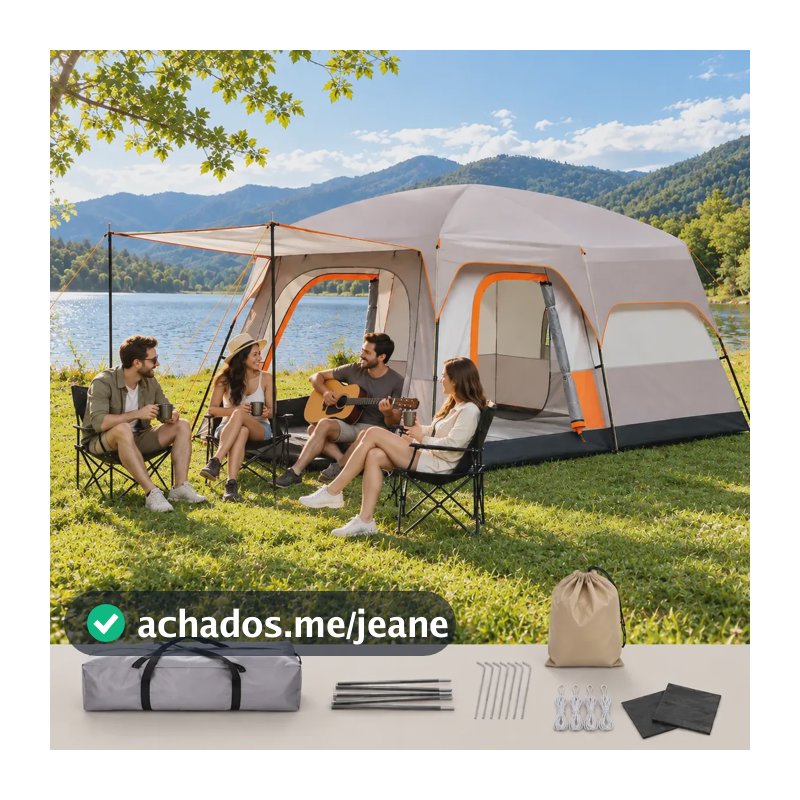 Barraca Camping Impermeável 6-8 Pessoas Upf50+ Oxford Cáqui Bege