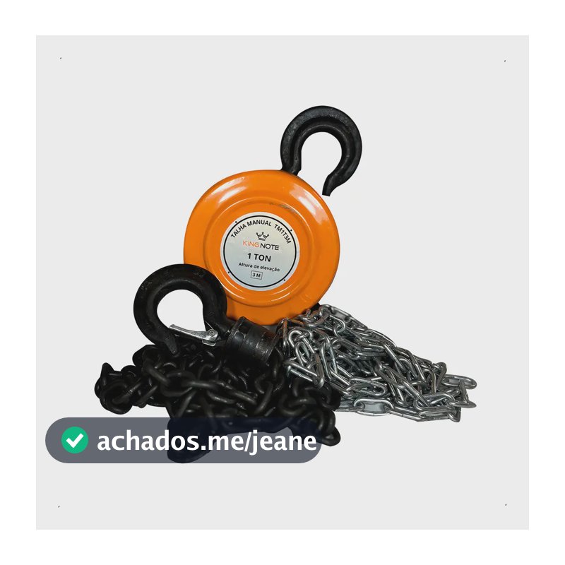 Talha Manual 1 Tonelada 1000kg Corrente 3 m de Elevação Com Freio