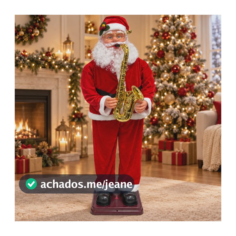 Papai Noel Grande 1,20m Musical Dançante Com Saxofone Vermelho Bivolt