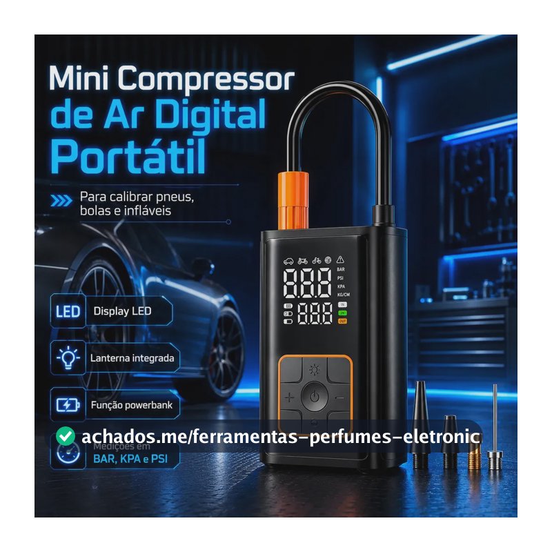 Mini Compressor Digital Portátil Bomba De Encher Pneus Bola Inflável Para Carro Moto Bicicleta Com Calibrador De Ar Preto