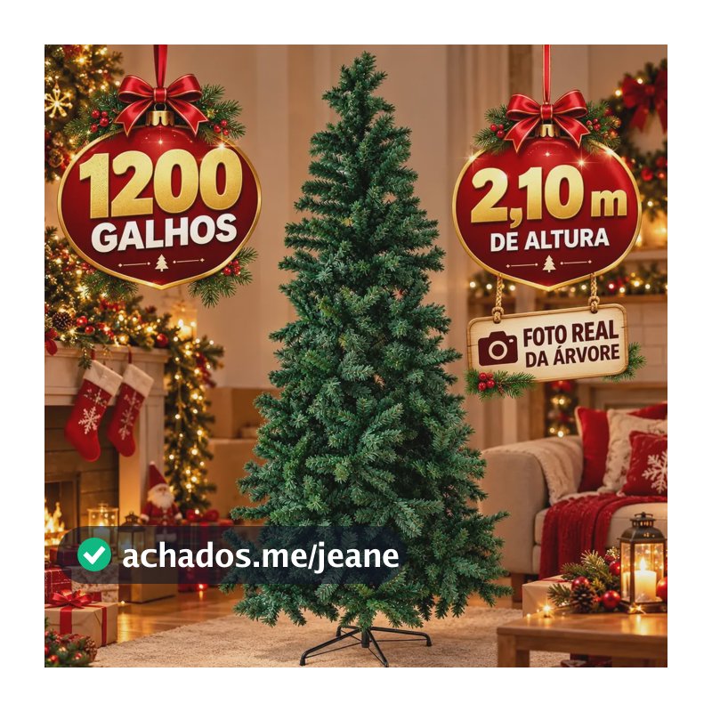Árvore De Natal Pinheiro Tradicional Luxo 2,10m 1200 Galhos Verde