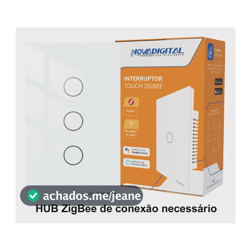 Interruptor Inteligente Zigbee NovaDigital 3 Teclas Botões Touch Tuya Smart Life Alexa Google Bivolt Parede 4x2 Automação Branco