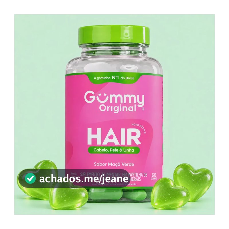 Gummy Hair Mulher Biotina Cabelo Pele Unhas 60 Gomas Maça verde