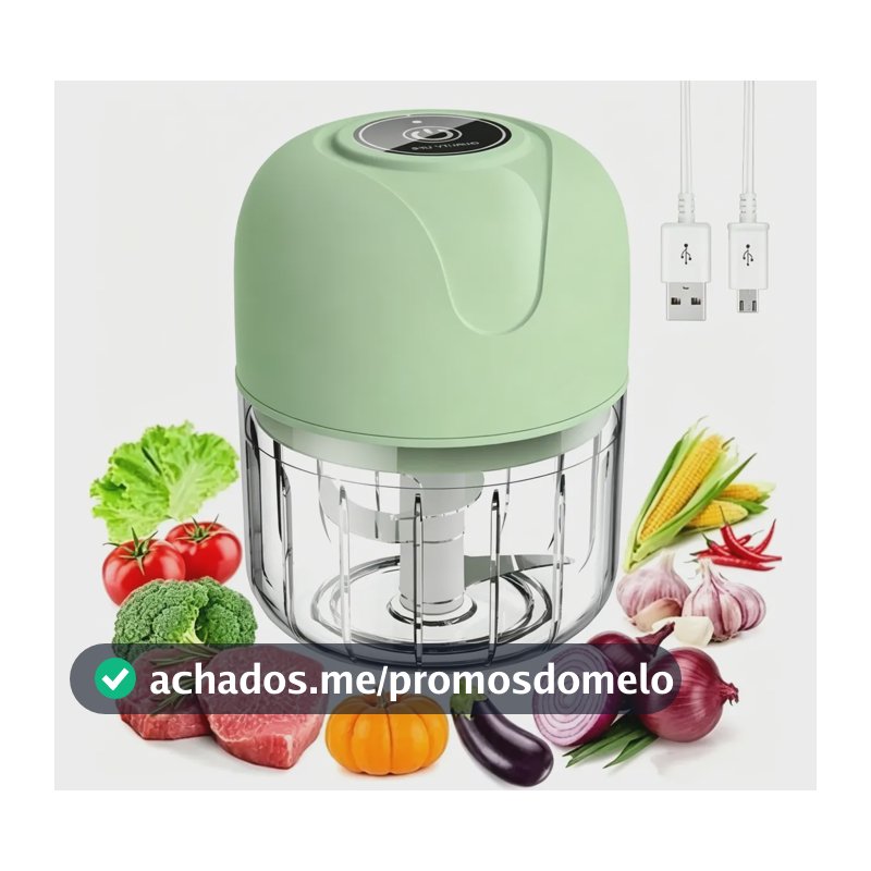 Picador Elétrico Usb 250ml Processador Para Alho Carne Verde 3.7v