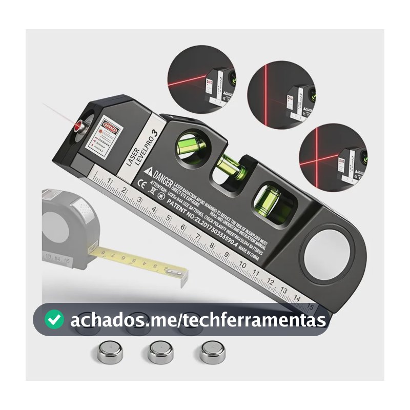 Nivel A Laser Nivelador 3 Linhas Trena Régua Profissional