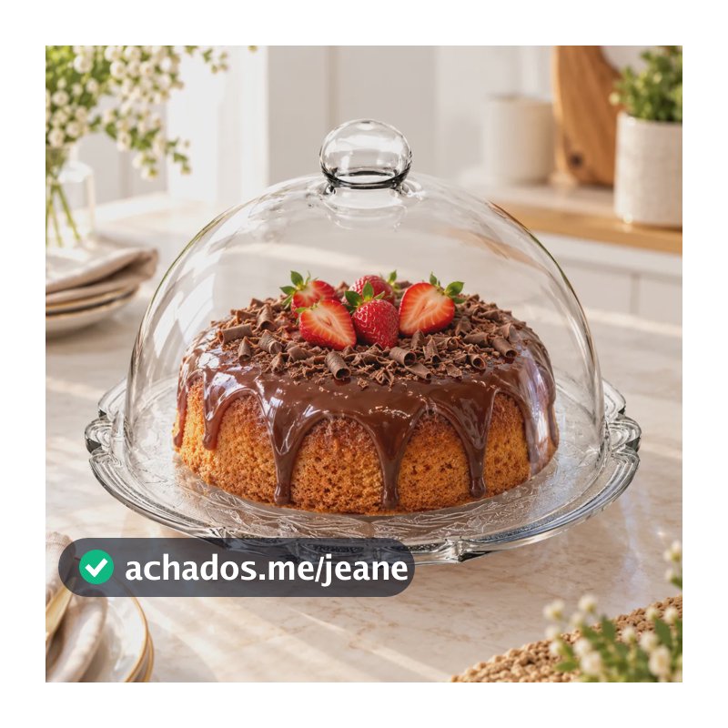 Boleira Vidro Com Tampa Grande 32cm Porta Bolo Mesa Posta Transparente