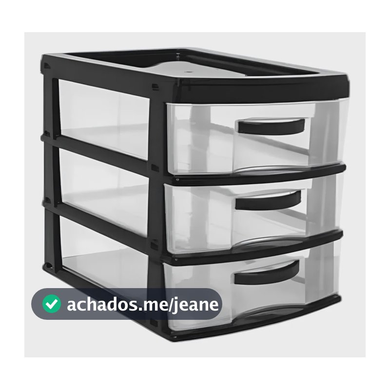 Gaveteiro Bancada 3 Gavetas Organizador Jaguar Preto