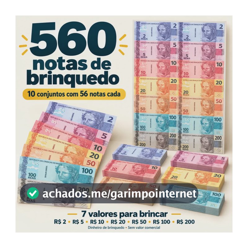 Kit 560 Notas Dinheirinho Dinheiro Brinquedo Notas Falsas Colorido