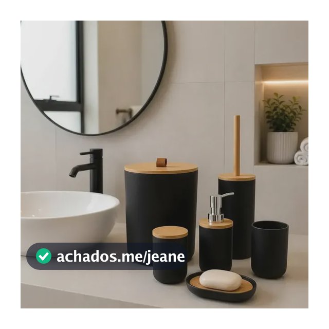 Kit Acessórios Banheiro 6 Peças Lixeira Escova Sanitária Dispenser Sabão Líquido Porta Escova Dente Saboneteira Cor Preto