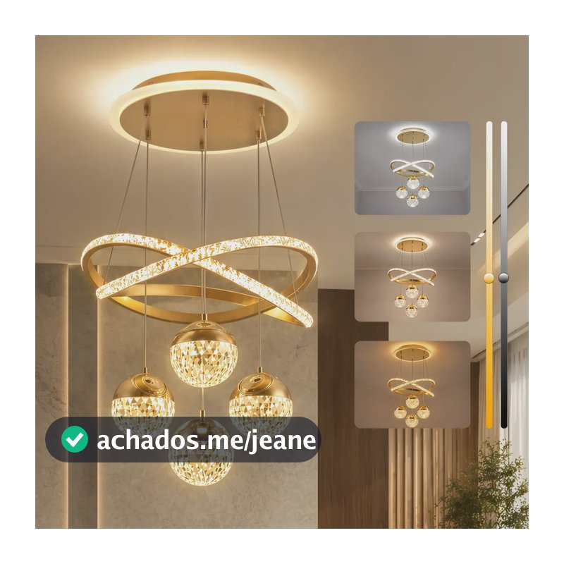 Lustre Para Sala Pendente Cozinha Luminária De Teto Moderna 127/220v Dourado