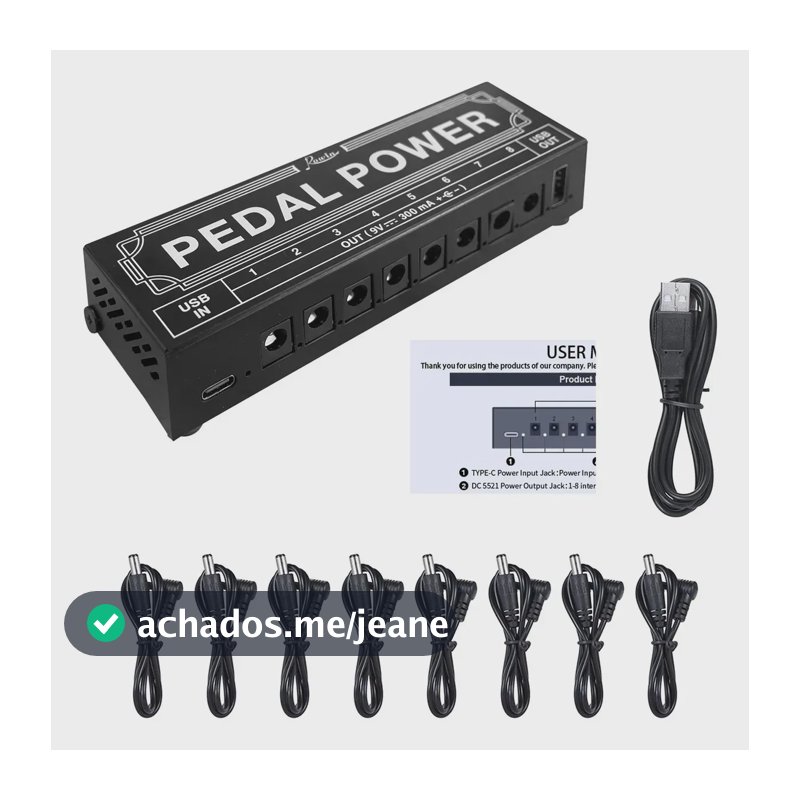 Fonte de Alimentação Rowin PW-2 para Pedais de Guitarra, com 8 Saídas de 9V