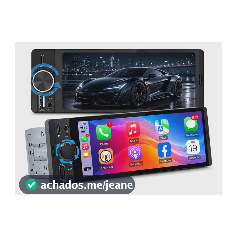 Multimídia Rádio Universal 1 Din Tela Carplay Bluetooth Serve No Seu Carro 1din