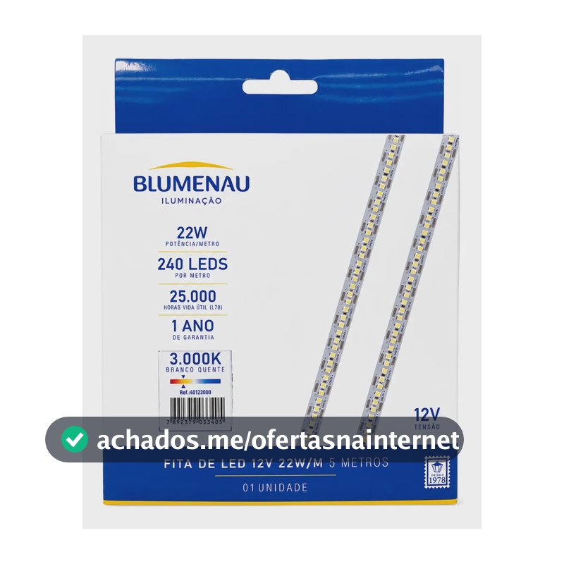 Fita Led 12v Blumenau 22w 3000k Luz Amarela Rolo De 5m Branco-quente 12v