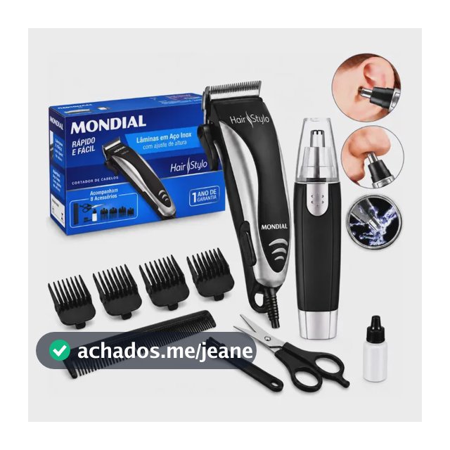 Maquininha Cortar Cabelo Mundial 8 Acessórios Nariz Orelha