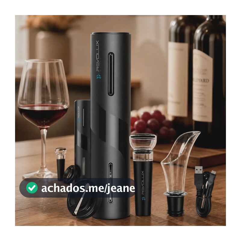 Abridor de Vinho Saca Rolhas Elétrico Automático Recarregável Revolux USB Preto