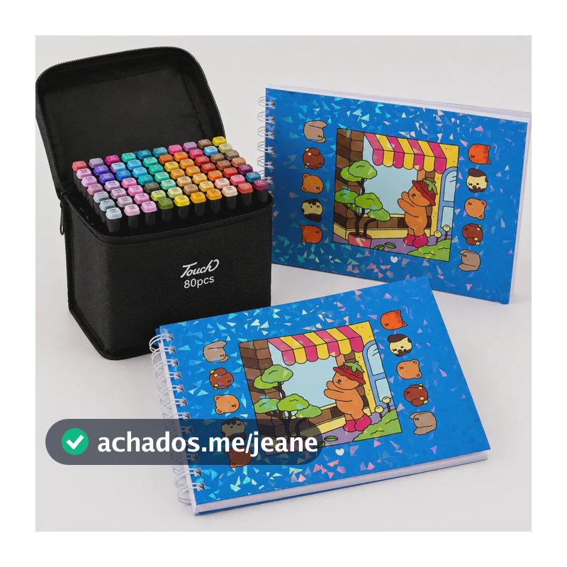 Kit 2 Livros De Colorir Bobbie Goods Infantil + Estojo 80 Canetinhas Touch Ponta Dupla Cores Vibrantes Desenho Pintura - Killrex