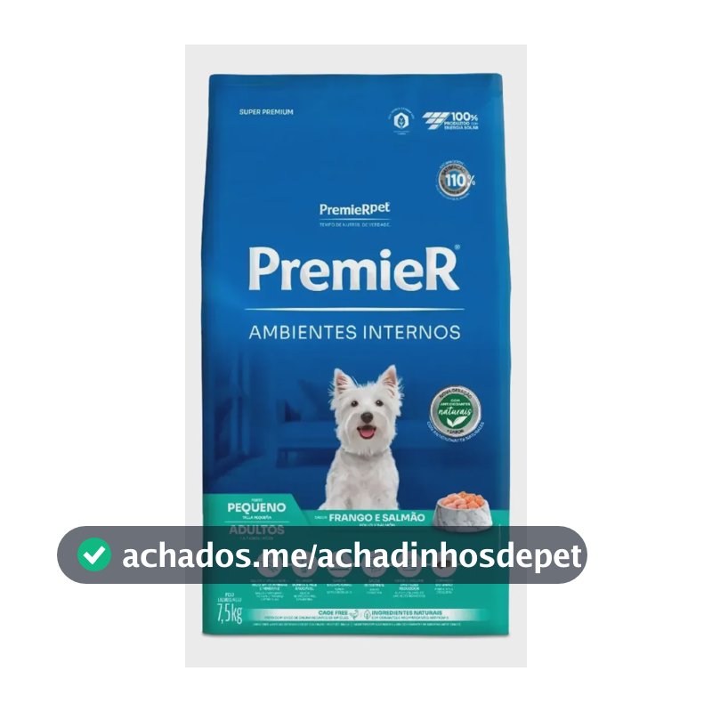 Ração Premier Ambientes Internos Cães Adultos Raças Pequenas Frango e Salmão 7,5 kg