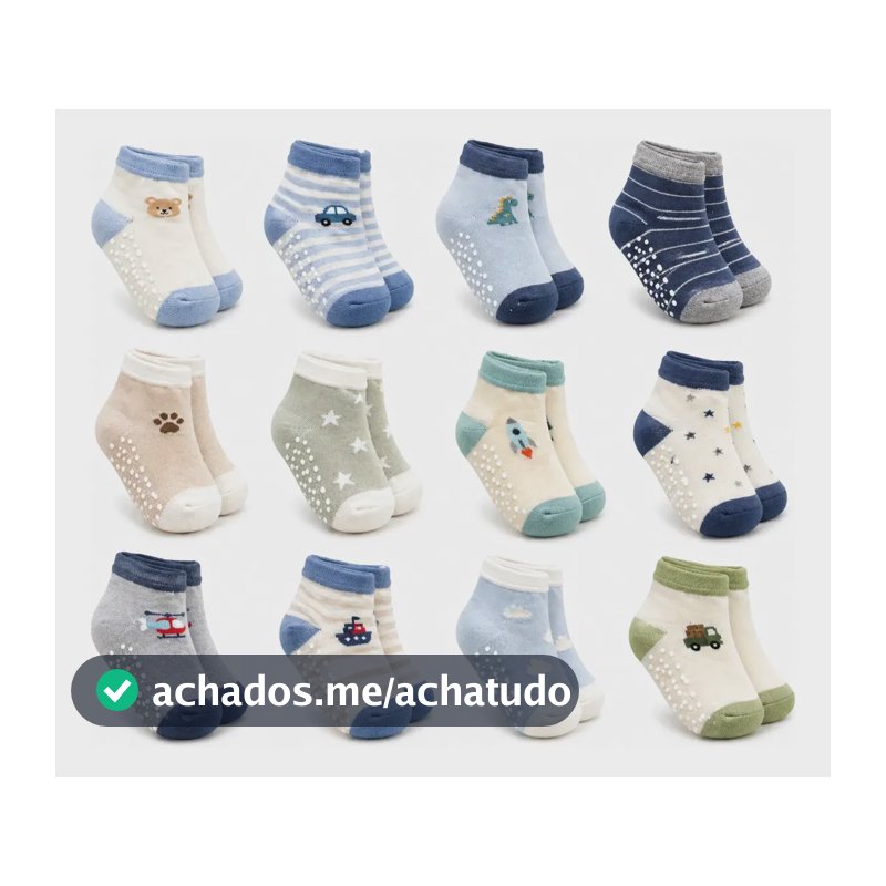 Kit 12 Pares Meias Bebê Menina E Menino Antiderrapante Variadas Menino Bebe Antiderrapante Logo 12 A 24 Meses