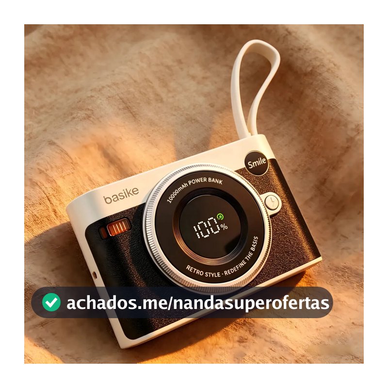Carregador Portátil Basike 10.000 mAh com Cabos Integrados, Display Digital e Carregamento Turbo