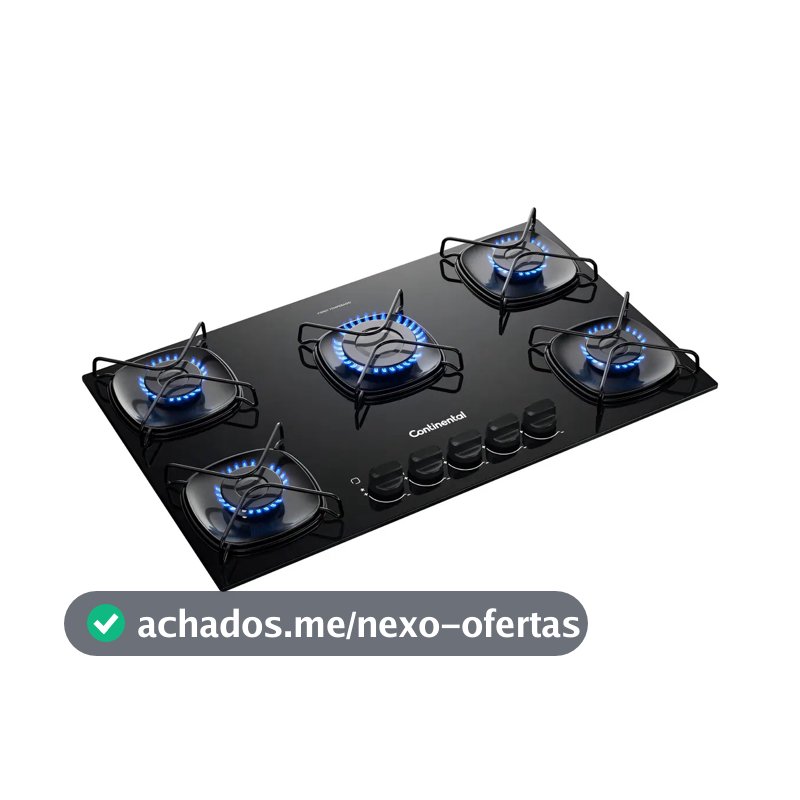 Cooktop Continental 5 Bocas a Gás Preto de Embutir com Mesa de Vidro