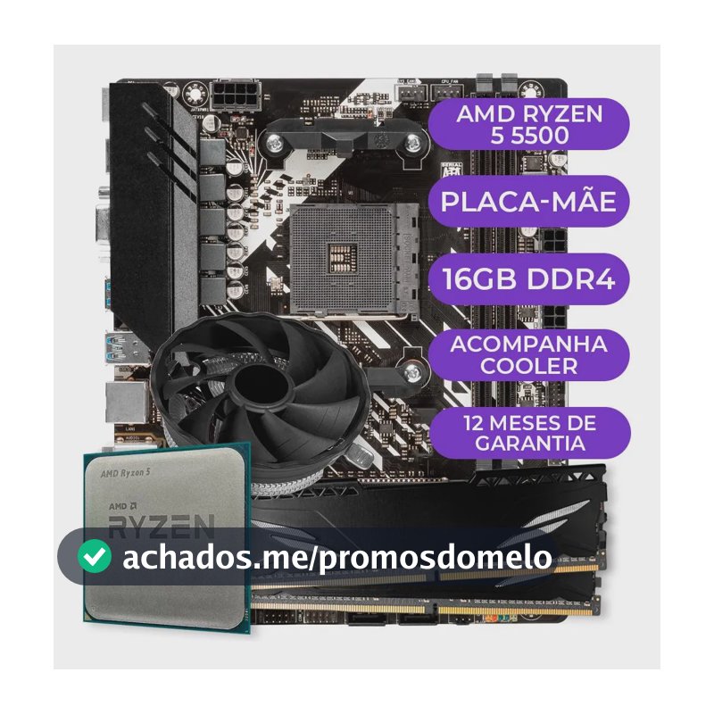 Kit Upgrade Gamer Amd Ryzen 5 5500 + B450m + 16gb Ddr4 Cor Preto