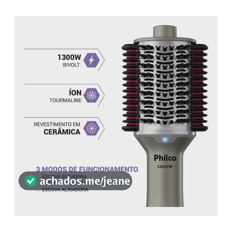 Escova Secadora Pes30 Multicerdas 4 Em 1 1300w Philco Bivolt Prateado