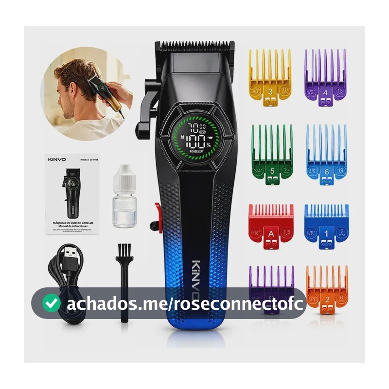 Máquina de Cortar Cabelo Profissional Elétrica Conjunto para Cabelo KiNVO Recarregável Sem Fio Com Tela Digital