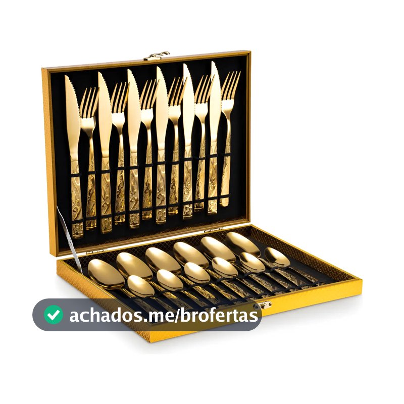 Kit Faqueiro Dourado Luxo Jogo Talheres Inox 24pçs + Maleta