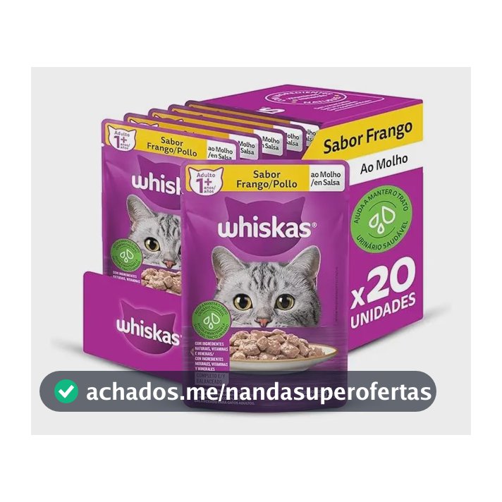 Pack Ração Úmida Whiskas Sachê Frango/ Molho Ad. 85g 20 Und