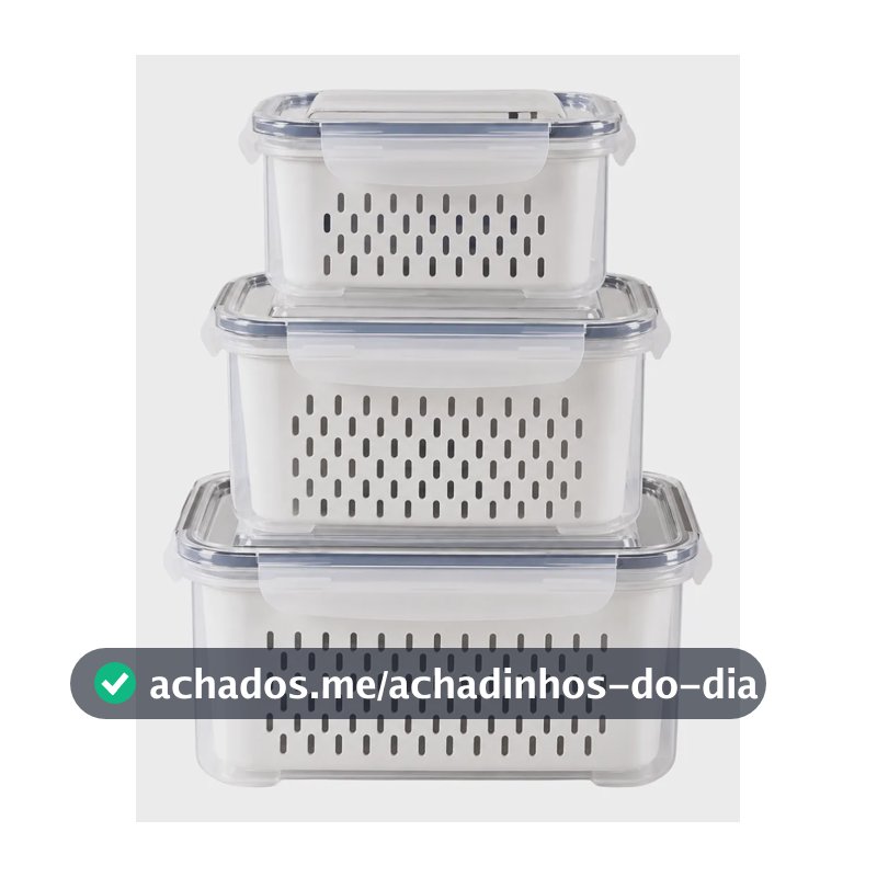 Kit 3 Organizadores Geladeira Alimentos Vegetais Com Tampas Branco