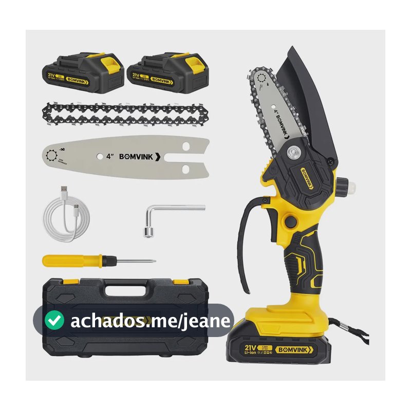 Mini Motosserra Elétrica Portátil Bomvink de 4" Com 2 Baterias e Maleta