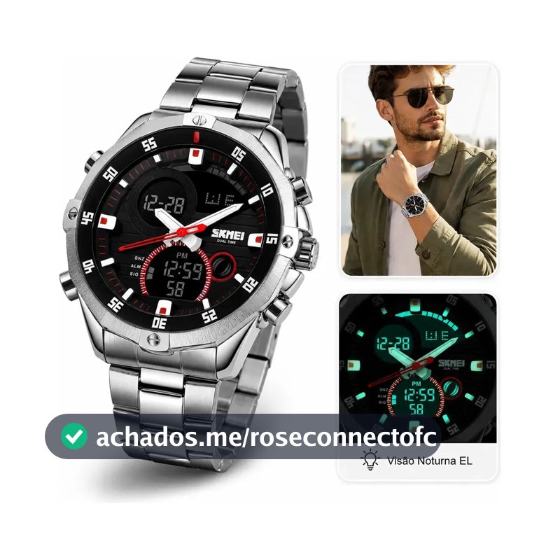 Cronômetro de alarme de aço Skmei 1146, elegante relógio de malha prateada, relógio masculino