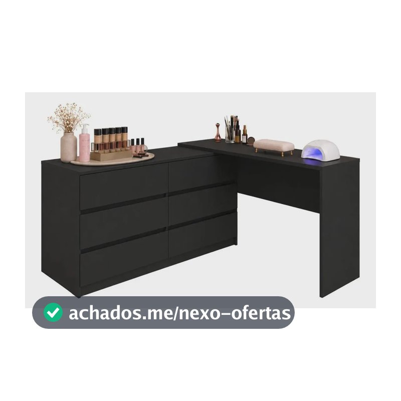 Mesa de Manicure Profissional de Canto em L com 6 Gavetas Organize Multimóveis MP6068 Preto