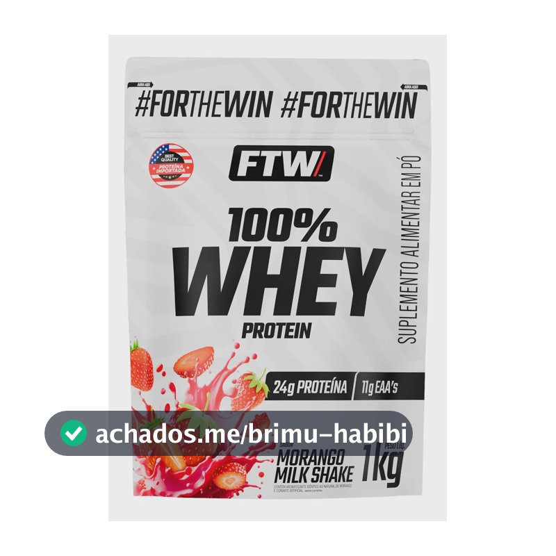 Whey Protein 100% Concentrado Refil 1kg Sabor Morango Milk Shake - FTW