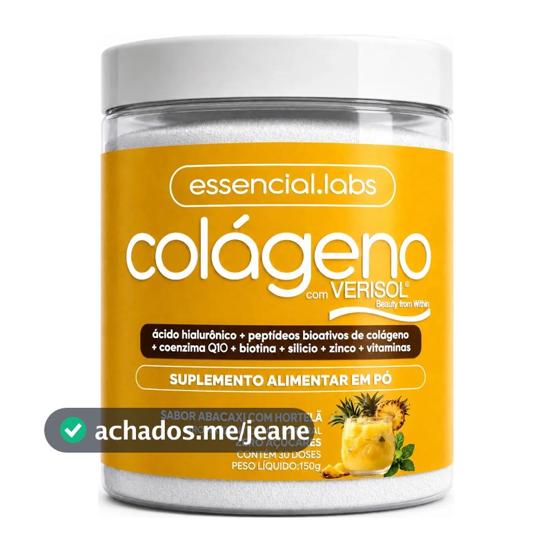 COLÁGENO VERISOL® - Fórmula Exclusiva com Ácido Hialurônico + Coenzima Q10 + Biotina + Silício + Zinco + Peptídeos Bioativos + Vitaminas - Sabor Abacaxi com Hortelã - 30 doses