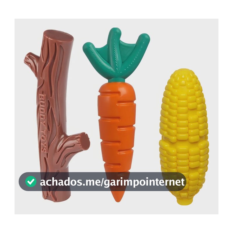 Kit Mordedor Pet: Graveto, Cenoura e Milho Buddy Toys, Resistente E Durável, Brinquedo para cachorro que Adora Roer, Produto Atóxico