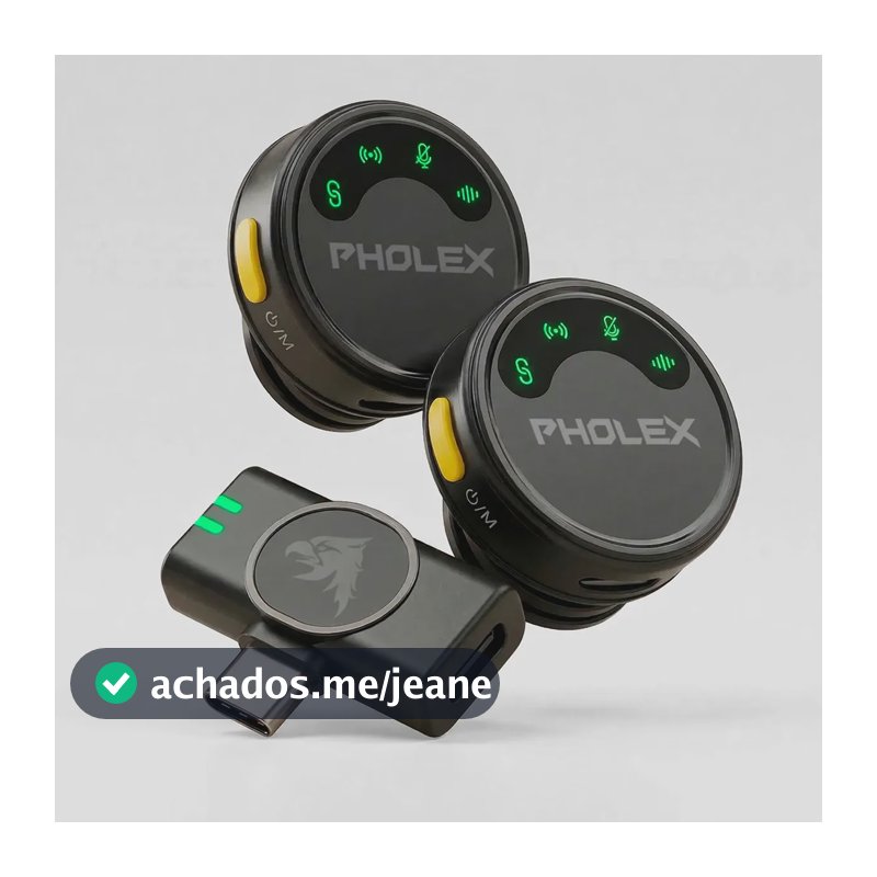 Microfone Lapela Sem Fio Tipo C Preto Usb-c Compatível Com Ios E Android Pholex