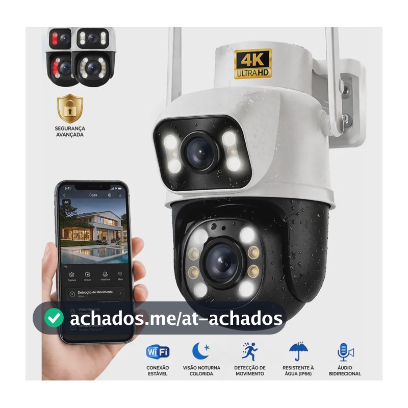 Câmera de Segurança Wi-Fi iCSee/Yoosee A28B 4K Dupla Lente Visão Noturna Colorida Full Hd Externa Prova D'água Ip66 Sensor Movimento Woosh