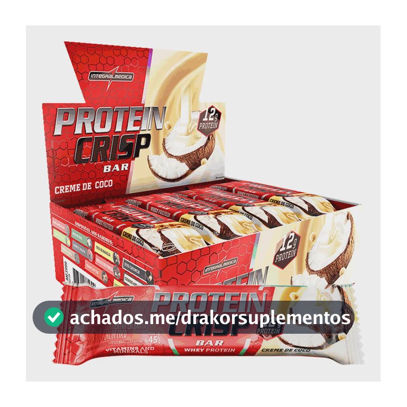 Caixa de 12 Barras de Proteína Whey Crisp Bar Creme de Coco Integralmedica