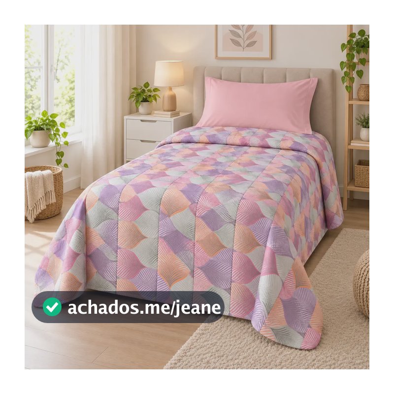 Colcha Solteiro De Malha Retalho + Fronha Lisa Rosa C/ Zíper Colcha Solteiro De Malha Retalho Fronha Lisa Rosa Com Zíper