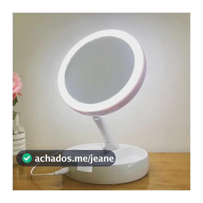 Espelho Led Maquiagem Dobravel Dupla Face Aumento 10x Usb Branco
