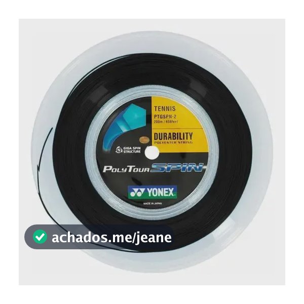 Corda Yonex Poly Tour Spin 16l 1.25mm Copolímero Preto Rolo