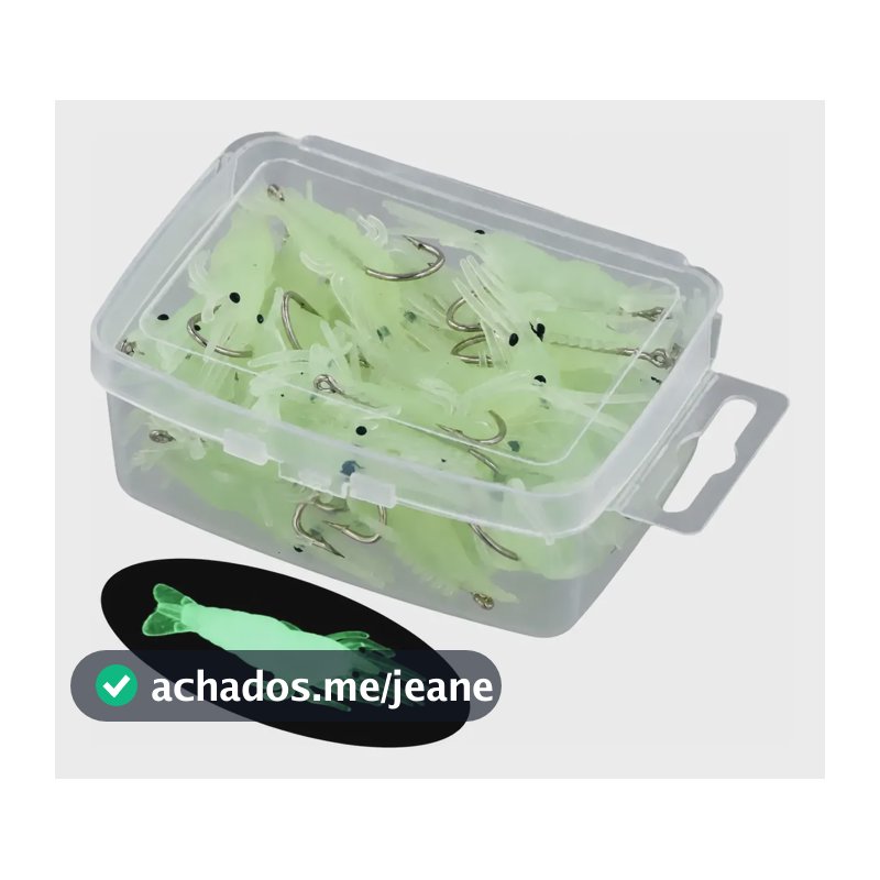 30 Iscas Camarão Artificial De Silicone Brilha No Escuro 5cm Transparente