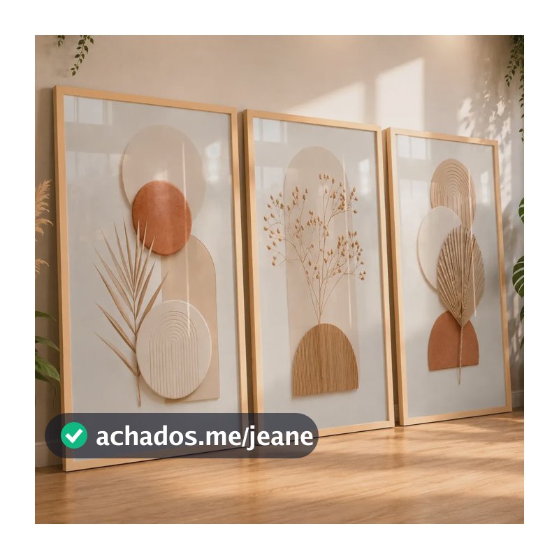 Quadros Decorativos Sala Geométrico Neutro Boho Claro 122x60 Carvalho