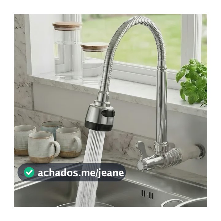 Torneira Cozinha Parede Mangueira Flexível 360 Triplo Jato Prateado Brilhante 2 Kit
