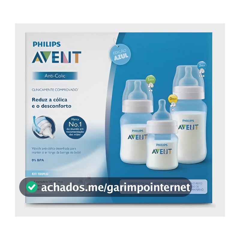 Kit mamadeira Bebê Avent Anticólica 125ml 260ml 330ml cor azul