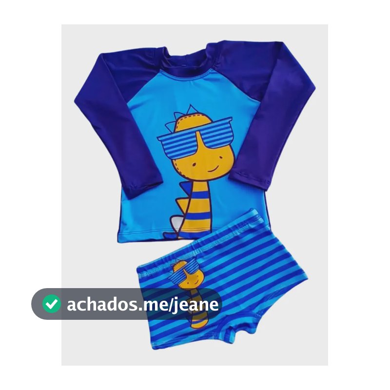 Kit Roupa Banho Infantil Sunga + Blusa Proteção Solar Uv50 + Dino Amarelo Pp  (1-2 Anos)