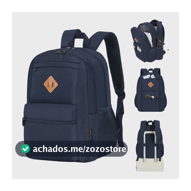 Mochila Notebook Impermeavel Escolar Reforçada Portátil Azul-marinho Poliéster